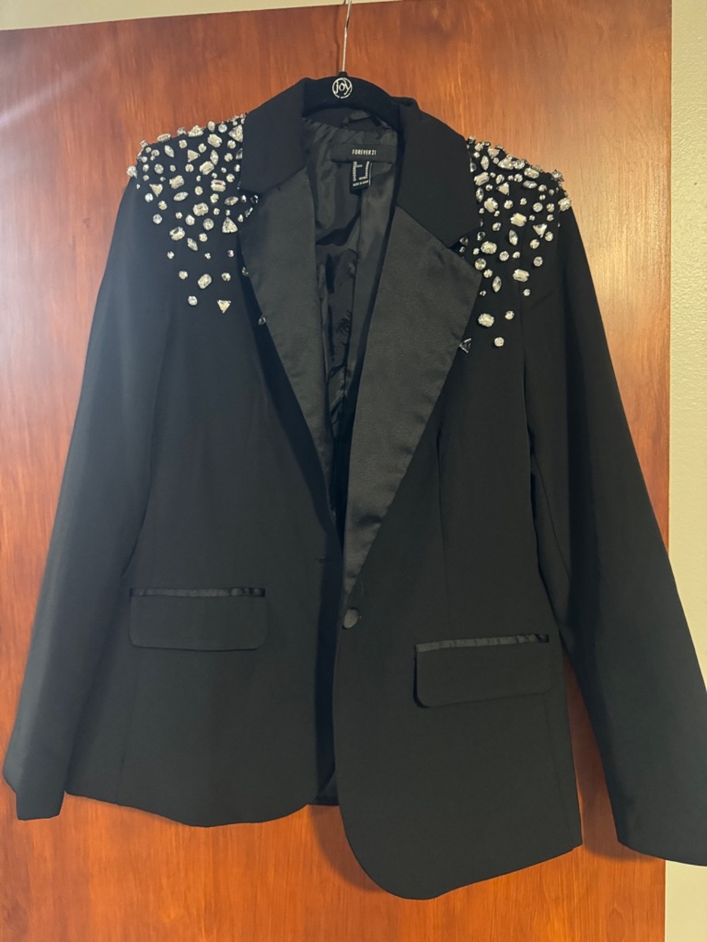Forever 21 Black Blazer with Crystal-Embellished Shoulders sz M
